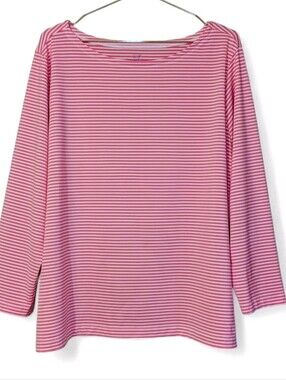 Vineyard Vines Sankaty 2X Pink Striped Top Tee Shirt Relaxed Fit Boat Neckline